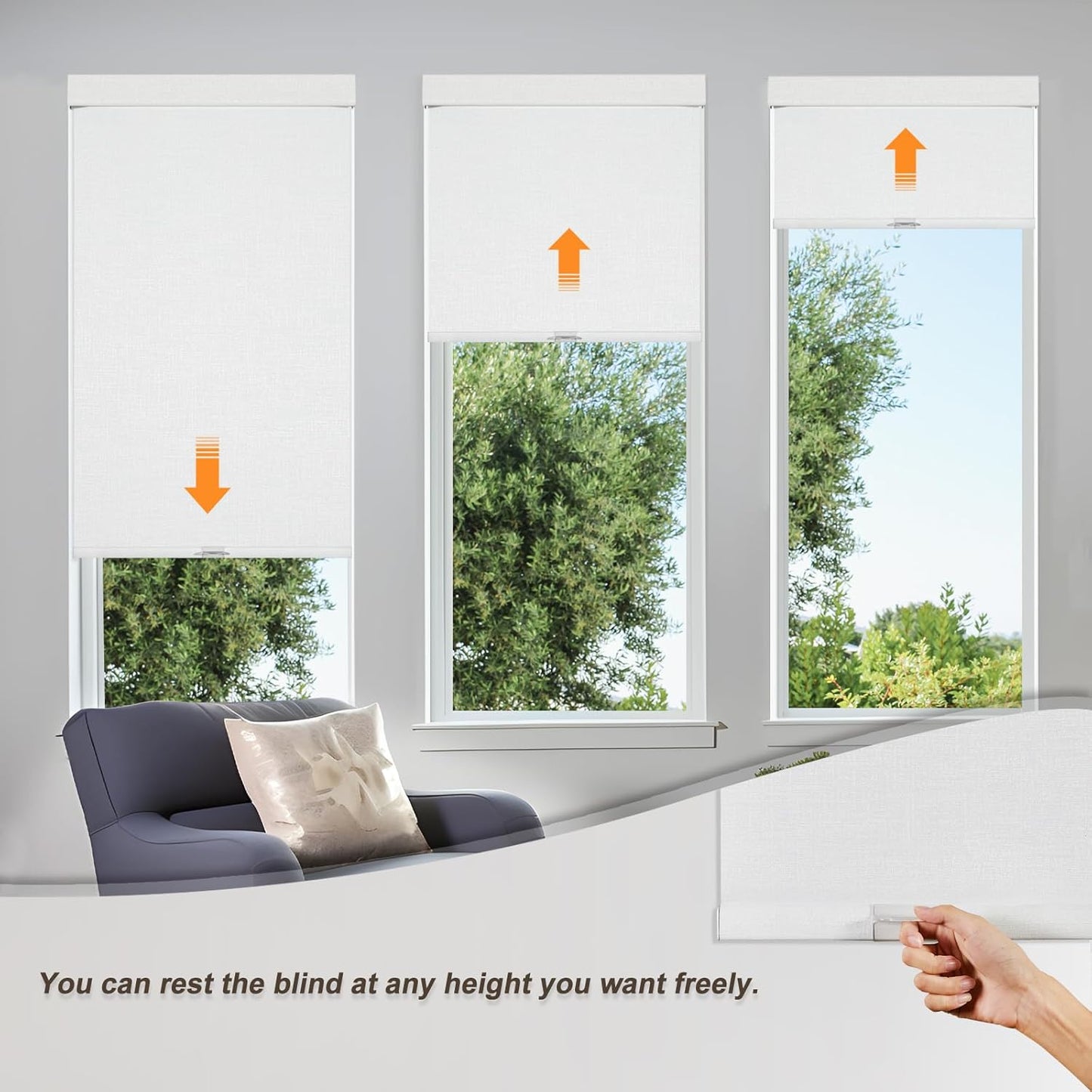 Persilux Blackout Roller Shades & Blinds Windows Shades Free-Stop Blackout Blinds with Jacquard Fabric,Cordless Blinds Pull Down Shades for Home, Easy to Install for Door/Office, White(27" W x 48" H)