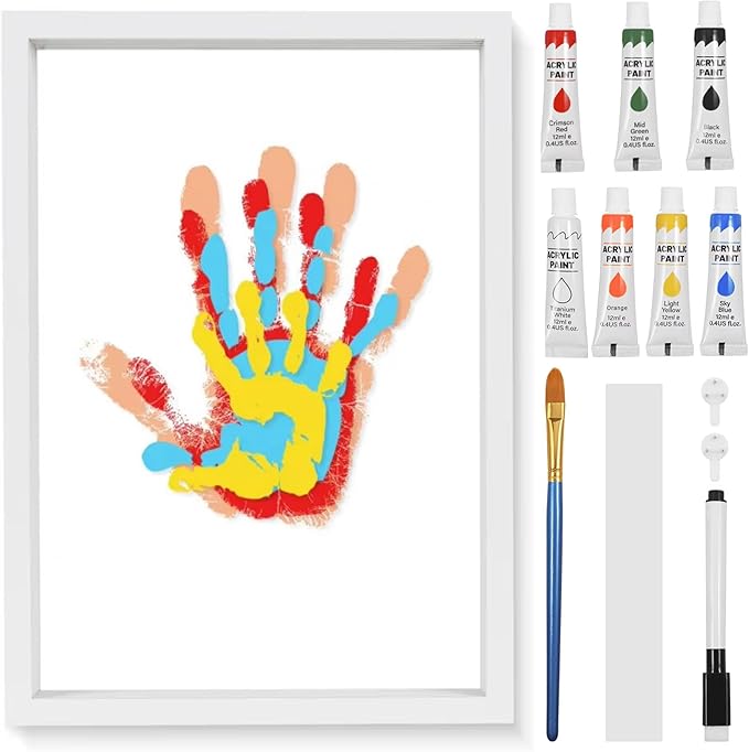 Hand and Footprint Kit for Family New Parents Mom Baby Keepsake, 5 Sheets, White Wood Frame, Handprint Ornament Crafts Gift for Christmas Birthday Anniversary Mother's Day Father's Day Adoption Days