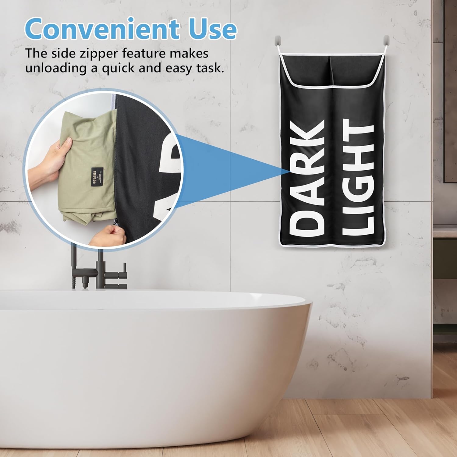 Hanging Laundry Hamper Bag XL 40x22", Space Saving over the Door Storage Bags, Behind the Door Hampers for Dirty Clothes & Wall Mounted Basket for Bathroom, Organizer for Small Room Spaces RV - NestledHome