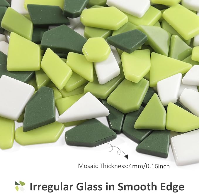 Youway Style Green Glass Mosaic Tiles for Crafts Bulk,454g Broken Glass Pieces for Mosaic Art Crafts,Garden Mosaic Supplies (Mixed Green)