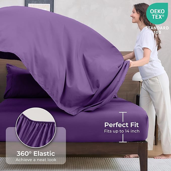 HEVUMYI Purple King Comforter Set - 7-Piece All Season Bed in a Bag King, Ultra Soft Bedding Set with Comforter, Flat Sheet, Fitted Sheet, Pillowcases, Pillow Shams