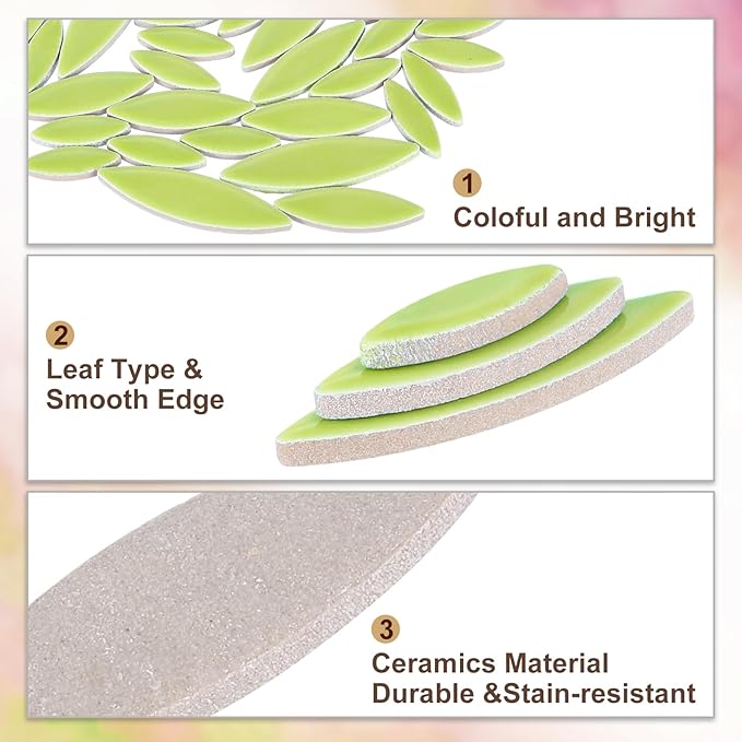 uxcell Ceramic Mosaic Tile, About 200g Teardrop Leaf Tile Mosaic Block for Handicrafts Artwork, Emerald Green