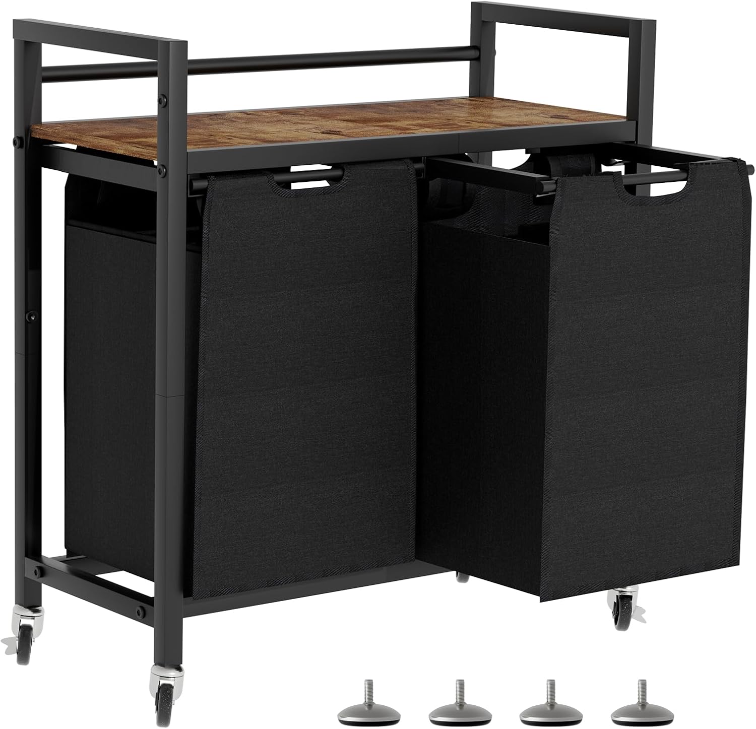 Laundry Hamper, Laundry Basket, Laundry Sorter with 2 Removable Bags, Clothes Basket with 2 Compartments, Wheels, Shelf for Laundry Room Bathroom Bedroom (2 Bags-Black) - NestledHome
