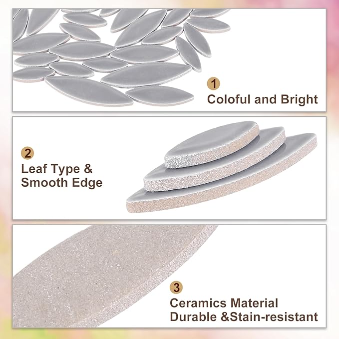 uxcell Ceramic Mosaic Tile, About 200g Teardrop Leaf Tile Mosaic Block for Handicrafts Artwork, Grey