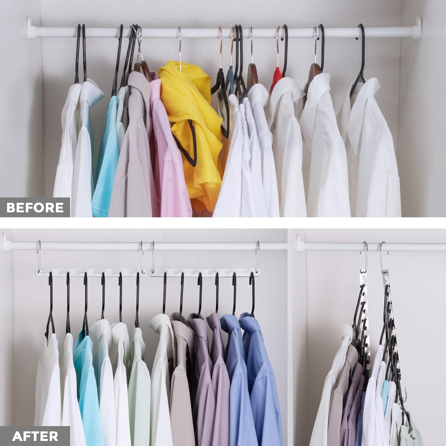 HOUSE DAY Space Saving Hangers for Clothes 6 Pack, Heavy Duty Hanger Organizer | 30 Lbs Capacity |, Metal Magic Hanger, Sturdy Multi Hangers, Closet Space Saver Closet Organizers and Storage - NestledHome