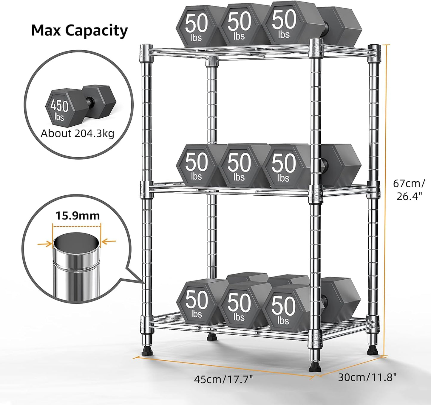450 lbs Wire Storage Shelving 3-Tier Utility Shelving Unit Steel Organizer Wire Rack for Home,Kitchen,Office,Chrome(11.8" D x 17.7" W x 26.4" H) - NestledHome