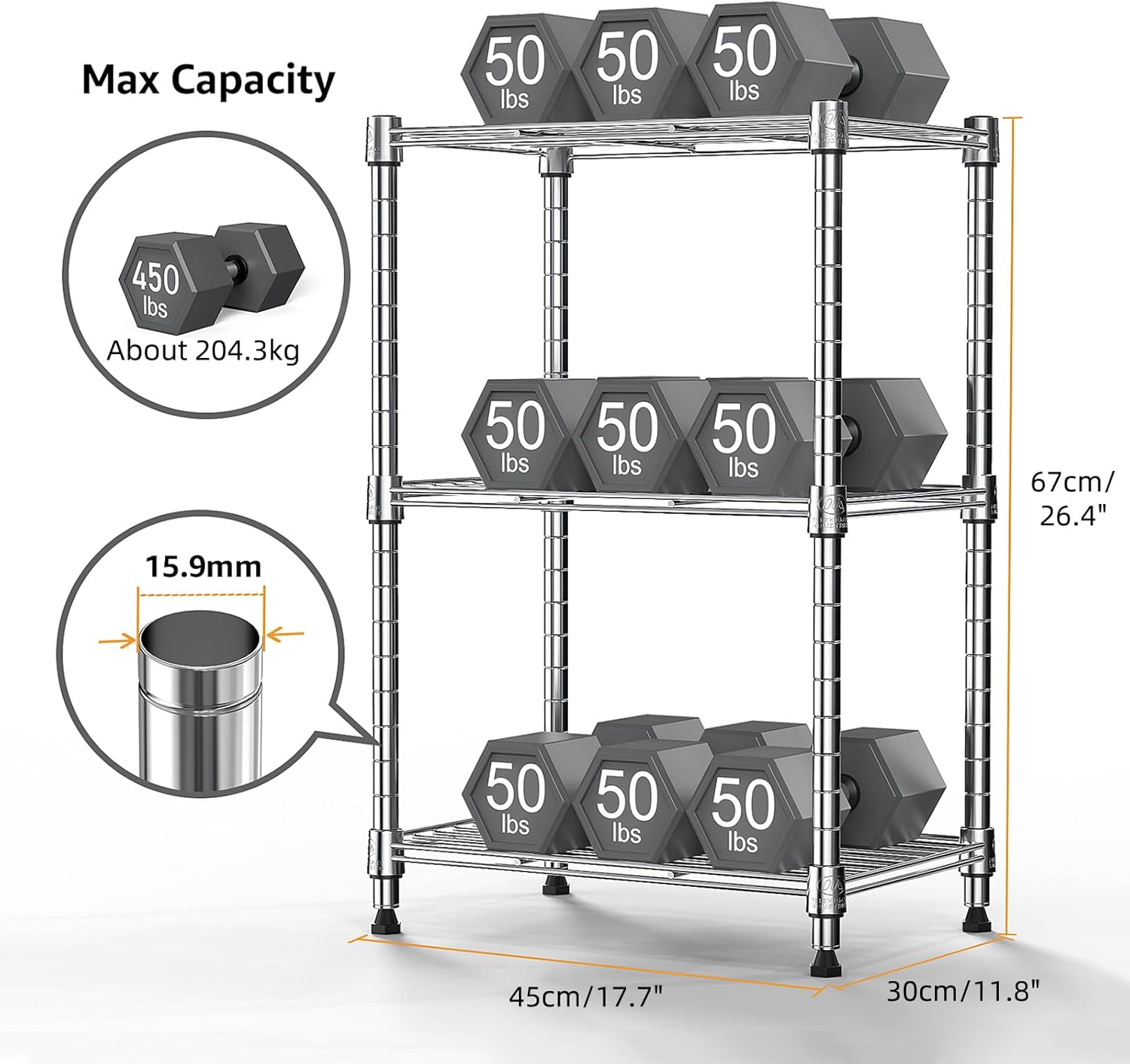 450 lbs Wire Storage Shelving 3-Tier Utility Shelving Unit Steel Organizer Wire Rack for Home,Kitchen,Office,Chrome(11.8" D x 17.7" W x 26.4" H) - NestledHome