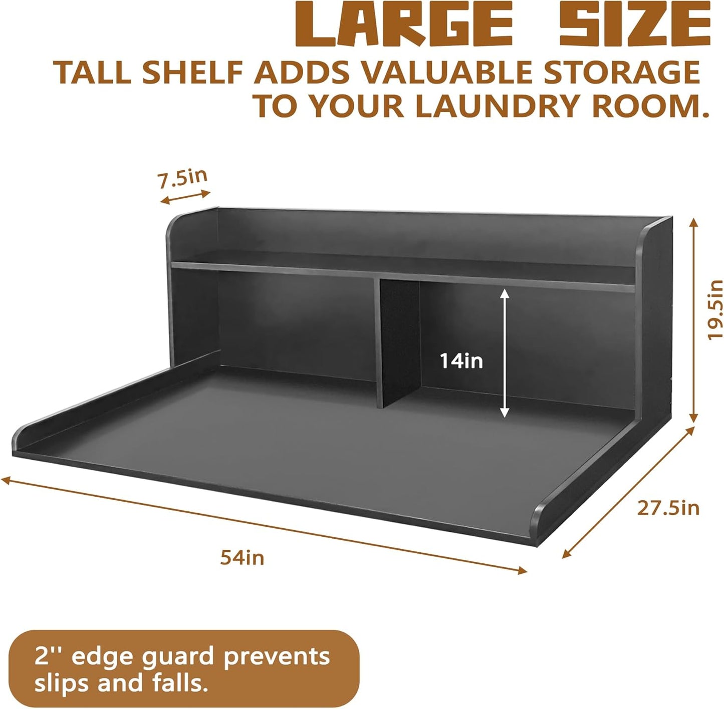Royxen 2-Tier Washer Dryer Countertop,19.5"H Wood Washer and Dryer Topper with Storage Shelf,Laundry Countertop Over Washer Machine, Universal Fit for Laundry Room Organization (Black, 54"W X 27.5"D) - NestledHome