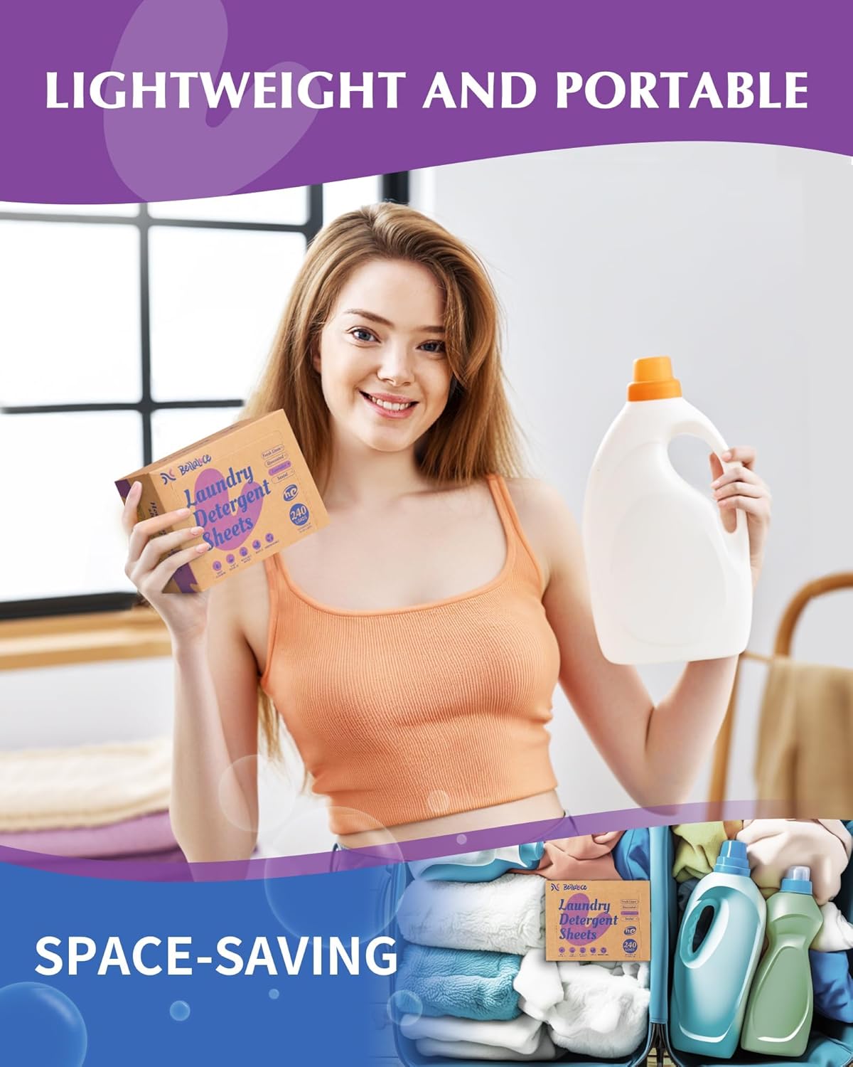 Laundry Detergent Sheets - 240 Loads Girls Lavender Laundry Sheets for Dorm,College,Home, Hotel,Apartment,Camping,Cruise,Road Trip,Beach Vacation,Backpack,Small Space, Family School Travel Essentials - NestledHome