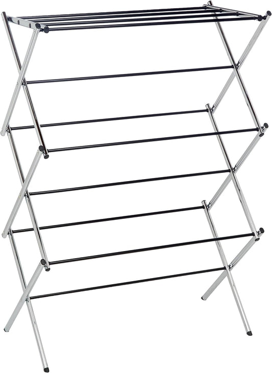 Amazon Basics Foldable Portable Laundry Drying Rack for Indoor Air Drying Clothing, 14.5 x 29.5 x 41.8 inches (LxWxH), Chrome Silver - NestledHome