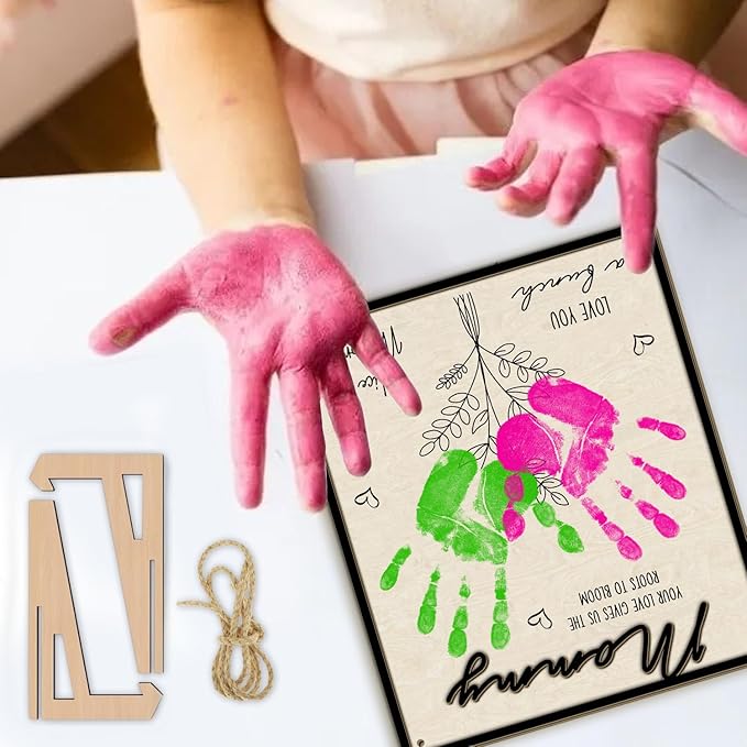 Mother's Day Handprint Art Craft Mother's Day Birthday Grandparents Gift from Kids Toddler Baby Floral Bouquet DIY Gift for Mom, Children Toddler Baby Keepsake, Your Love Gives Us Roots to Bloom