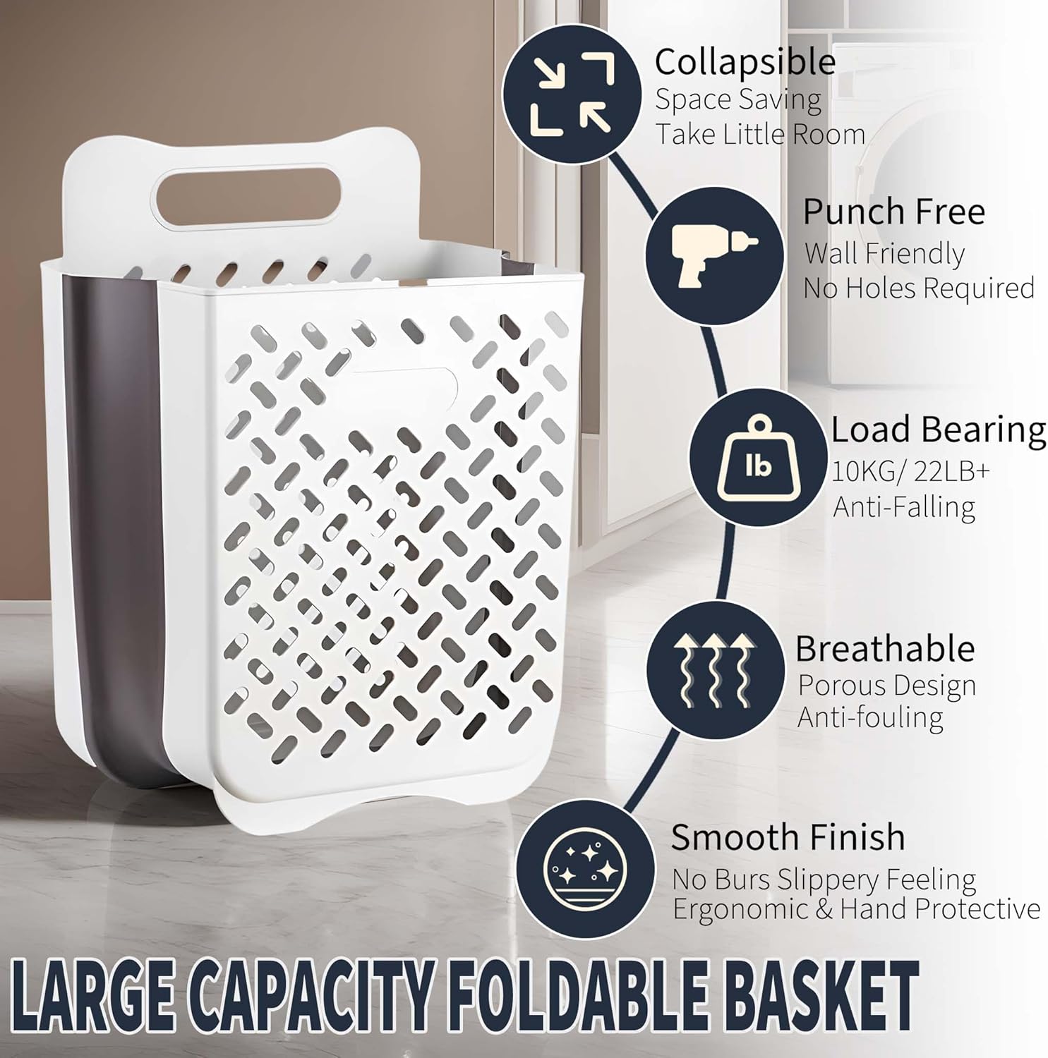 Plastic Foldable Laundry Basket with Handle, 42L Wall Mounted Laundry Hamper Freestanding Dirty Clothes Hamper, Collapsible Laundry Baskets Pop Up Hamper Storage Container for Snacks Dolls - NestledHome
