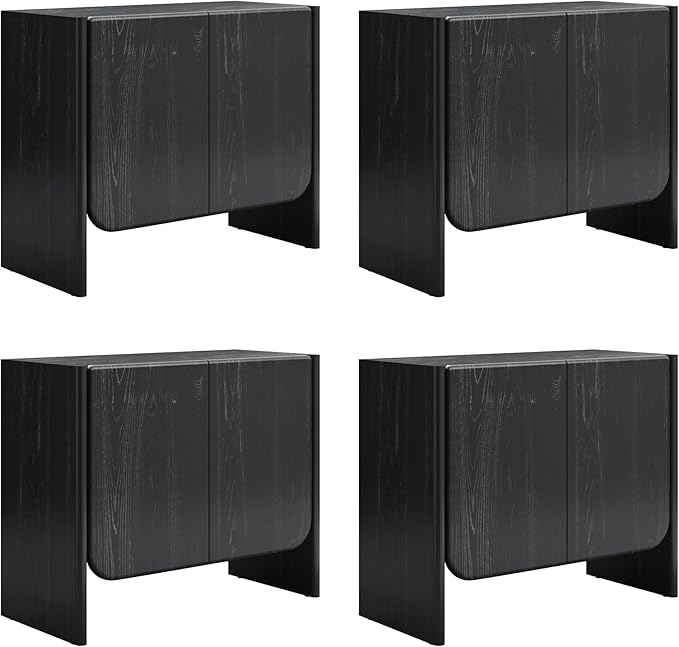 Nathan James Jacala Mid Century Modern Entryway Storage Cabinet with Doors, Living Room Accent Cabinet with Wood Frame, Black Oak Set of 4