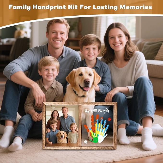 Lurgno Family Handprint Kit, DIY Baby Hand and Footprint Kit， Handmade Keepsake Wooden Frame, Family Gifts with 5 Non-Toxic Baby-Safe Paint, Ideas Gift for New Parents, Father's Day, Mother's Day