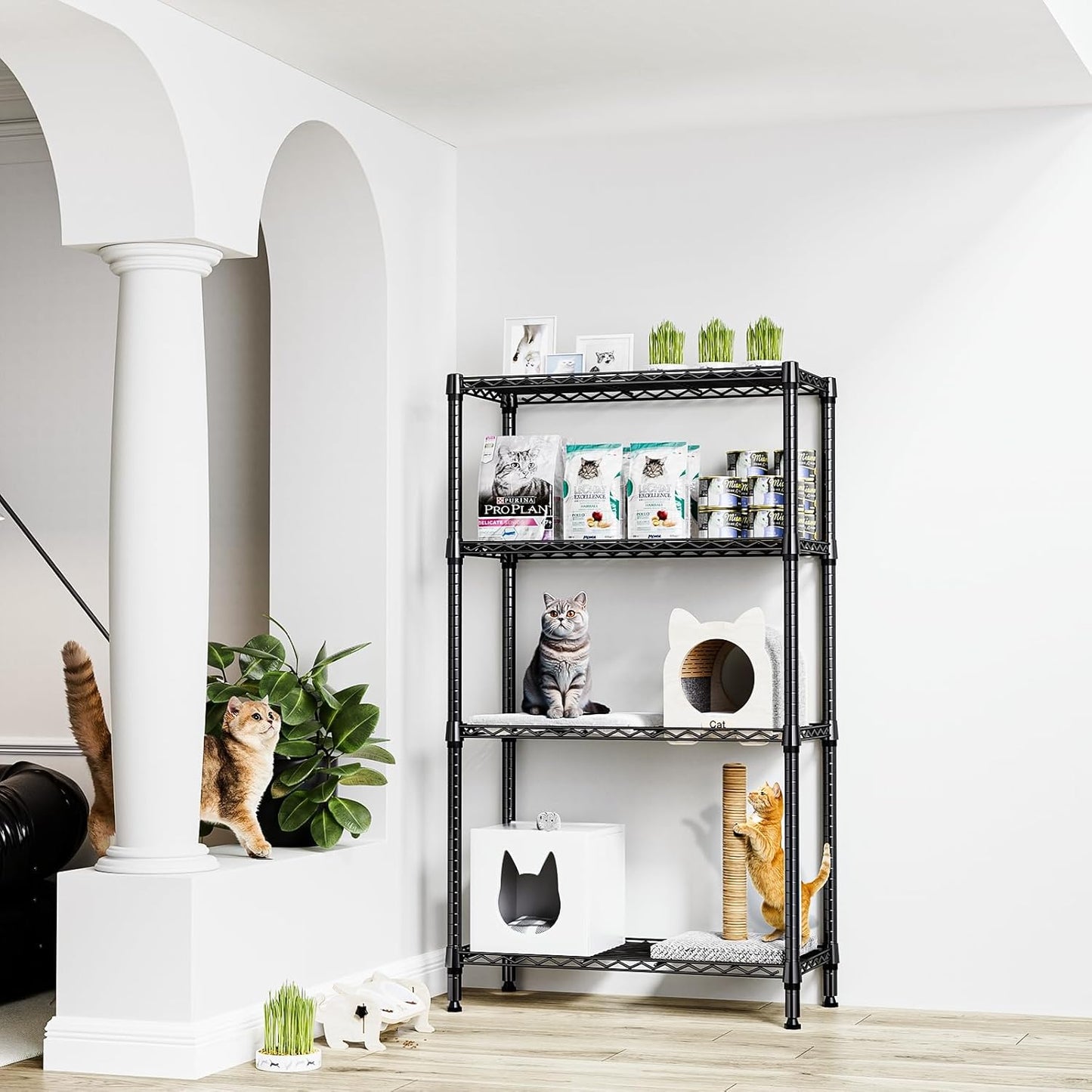 1000 lbs 4 Tier Shelf Metal Storage Shelves Shelving Wire Rack Heavy Duty Closet Organizers for Garage Kitchen Bathroom Laundry Black 13.8" D x 35.4" W x 59.5" H - NestledHome