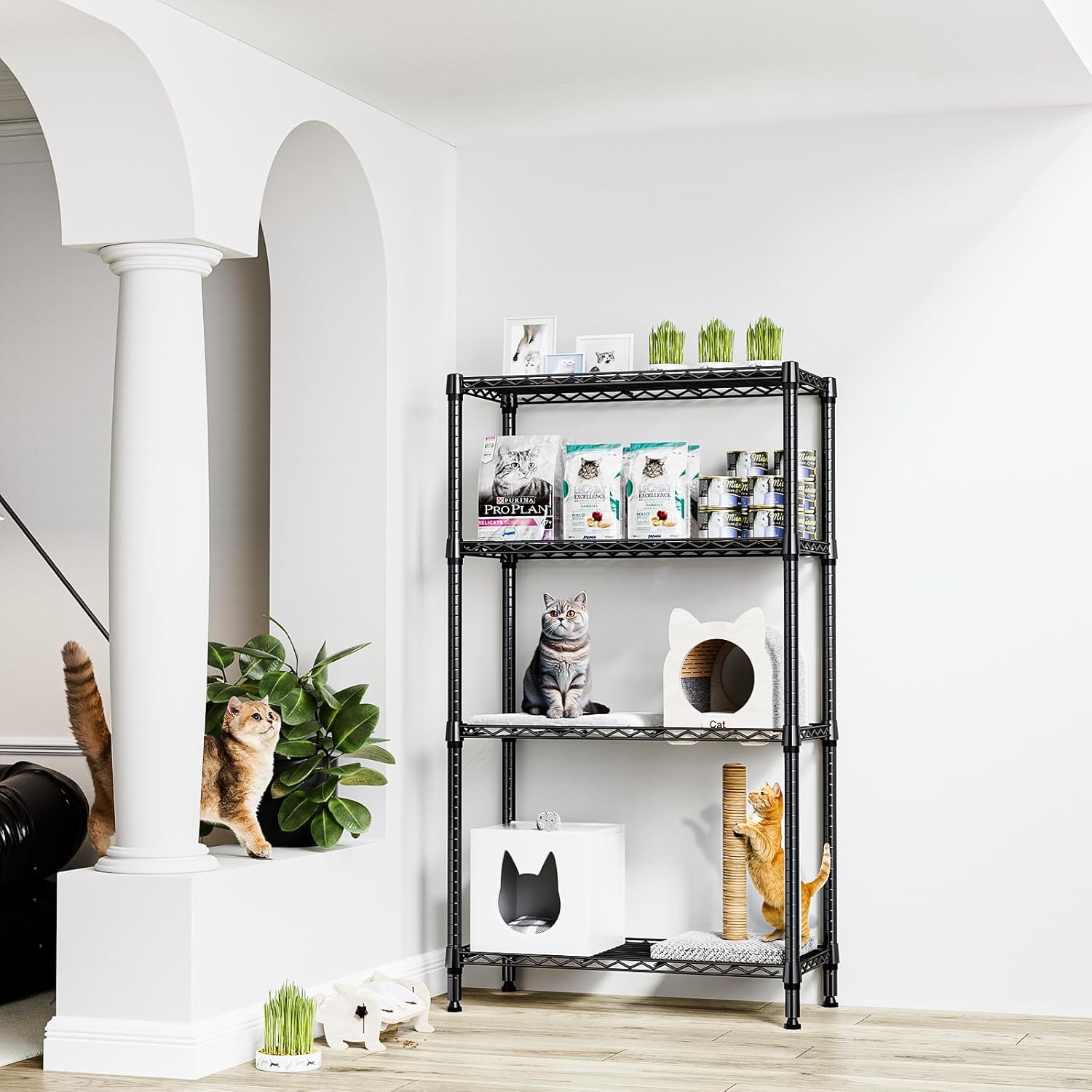 1000 lbs 4 Tier Shelf Metal Storage Shelves Shelving Wire Rack Heavy Duty Closet Organizers for Garage Kitchen Bathroom Laundry Black 13.8" D x 35.4" W x 59.5" H - NestledHome