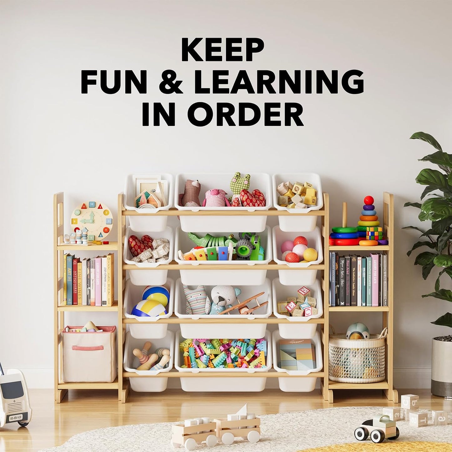 SpaceAid Toy Storage Organizer with 6 Shelves and 12 Bins, Toy Organizers Storage Bookshelf, Kids Bin Shelf Toys Box Bookcase for Bedroom Playroom Organization Room Decor, White - NestledHome