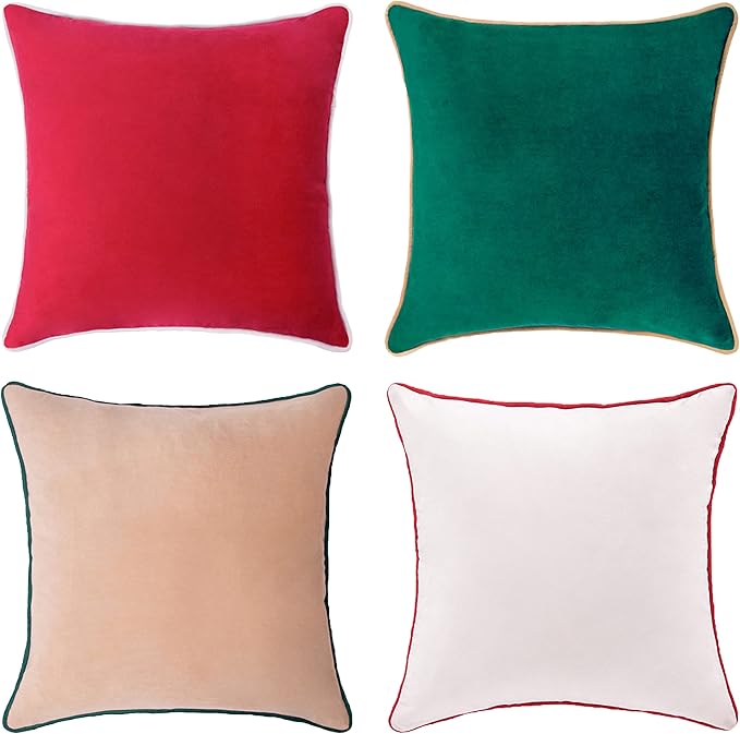 MONDAY MOOSE Christmas Decorative Throw Pillow Covers Cushion Cases, Set of 4 Soft Velvet Double-Sided Designs, Mix and Match for Home Decor, Pillow Inserts Not Included (20x20 inch, Red/Green)