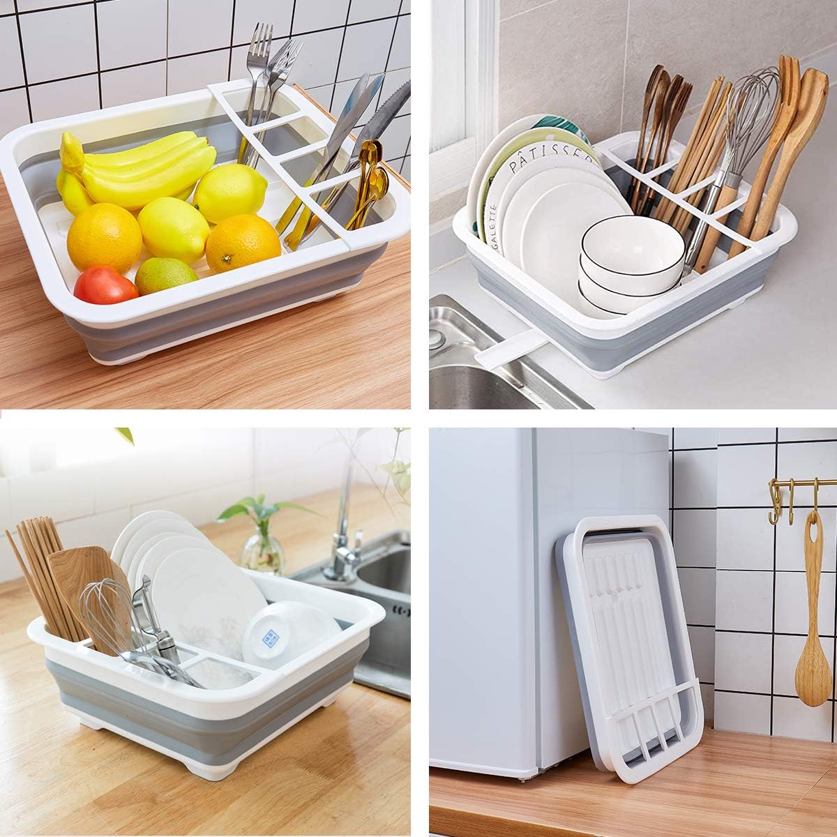 THANSTAR Collapsible Dish Drying Rack Portable Dinnerware Drainer Organizer for Kitchen RV Campers Travel Trailer Space Saving Kitchen Storage Tray - NestledHome