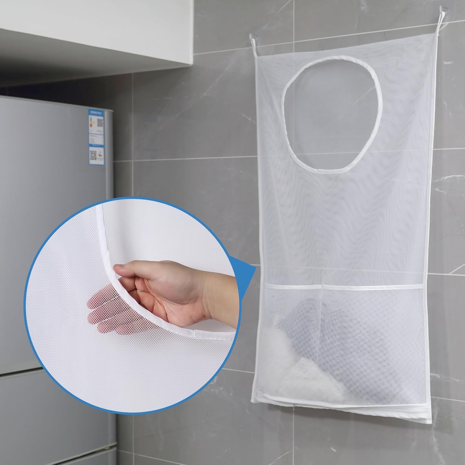 Saves Space Door-Hanging Laundry Bag,Door Hanging Laundry Hamper with 2 Different Types of Hooks, Polyester Fabric Hanging Laundry Basket for Clothes Size 22"X37" -2 Pack White - NestledHome