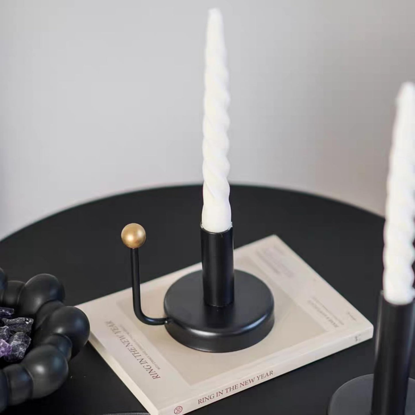 Black Iron Taper Candle Holder，Vintage Candlestick Holder Candlelight Stand for Farmhouse Decor Table Decoration (Black-Gold)