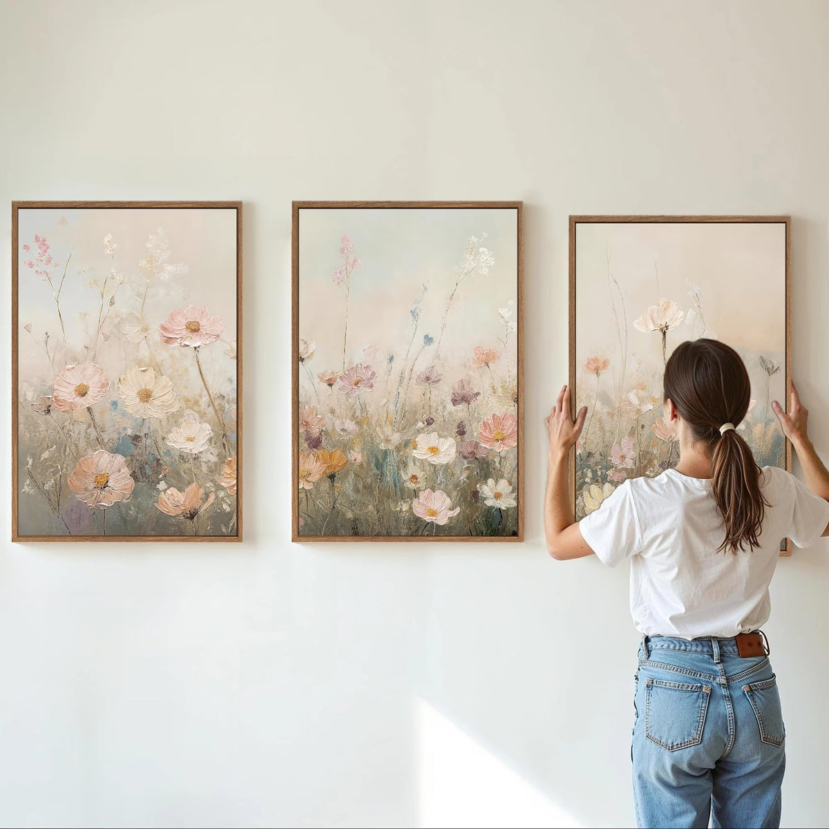 Dusty Pastel Floral Framed Canvas Wall Art Set