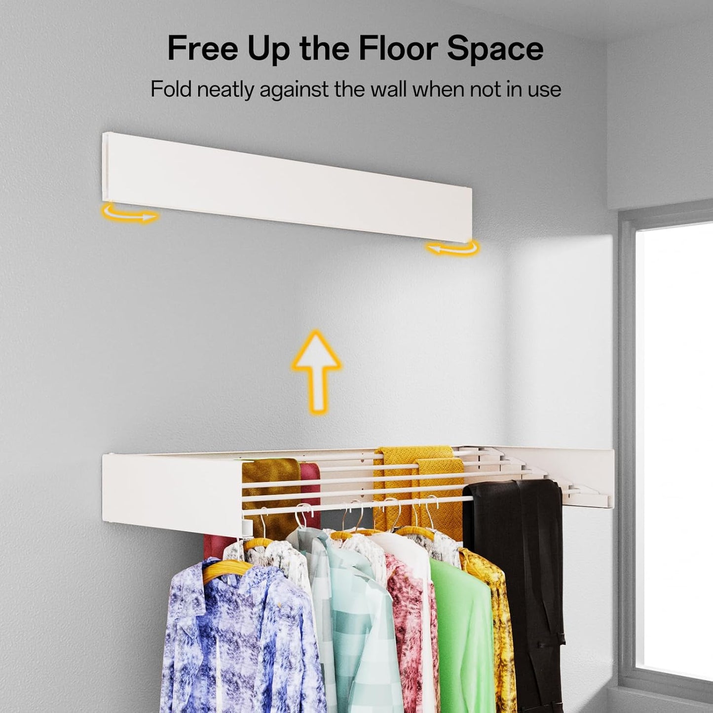 Wall Mounted Drying Rack for Laundry 31.5'', Folding Drying Rack Clothing Wall Mount with 5 Rods, Space Saving for Indoor Outdoor Bathroom Balcony (White 31.5") - NestledHome