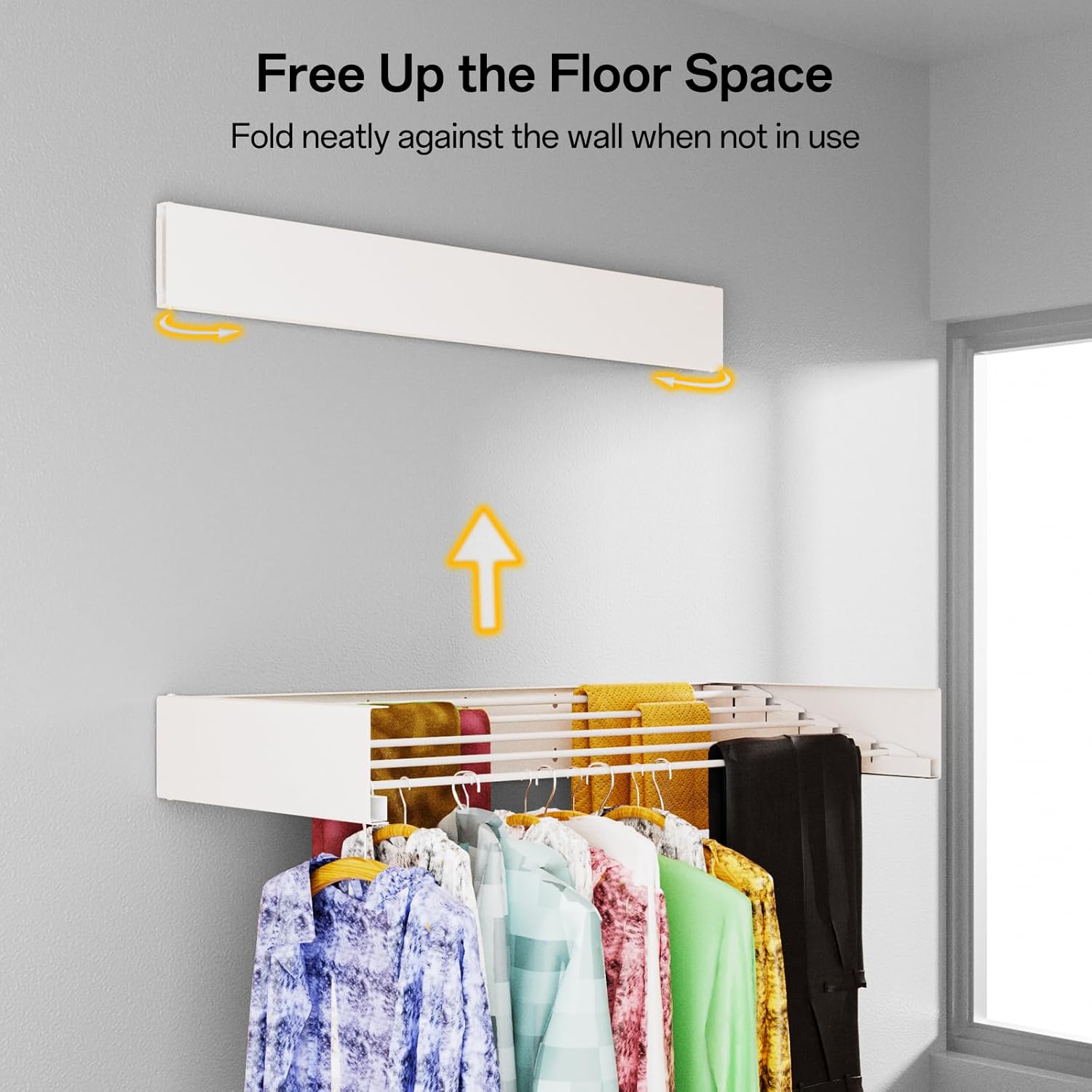 Wall Mounted Drying Rack for Laundry 31.5'', Folding Drying Rack Clothing Wall Mount with 5 Rods, Space Saving for Indoor Outdoor Bathroom Balcony (White 31.5") - NestledHome