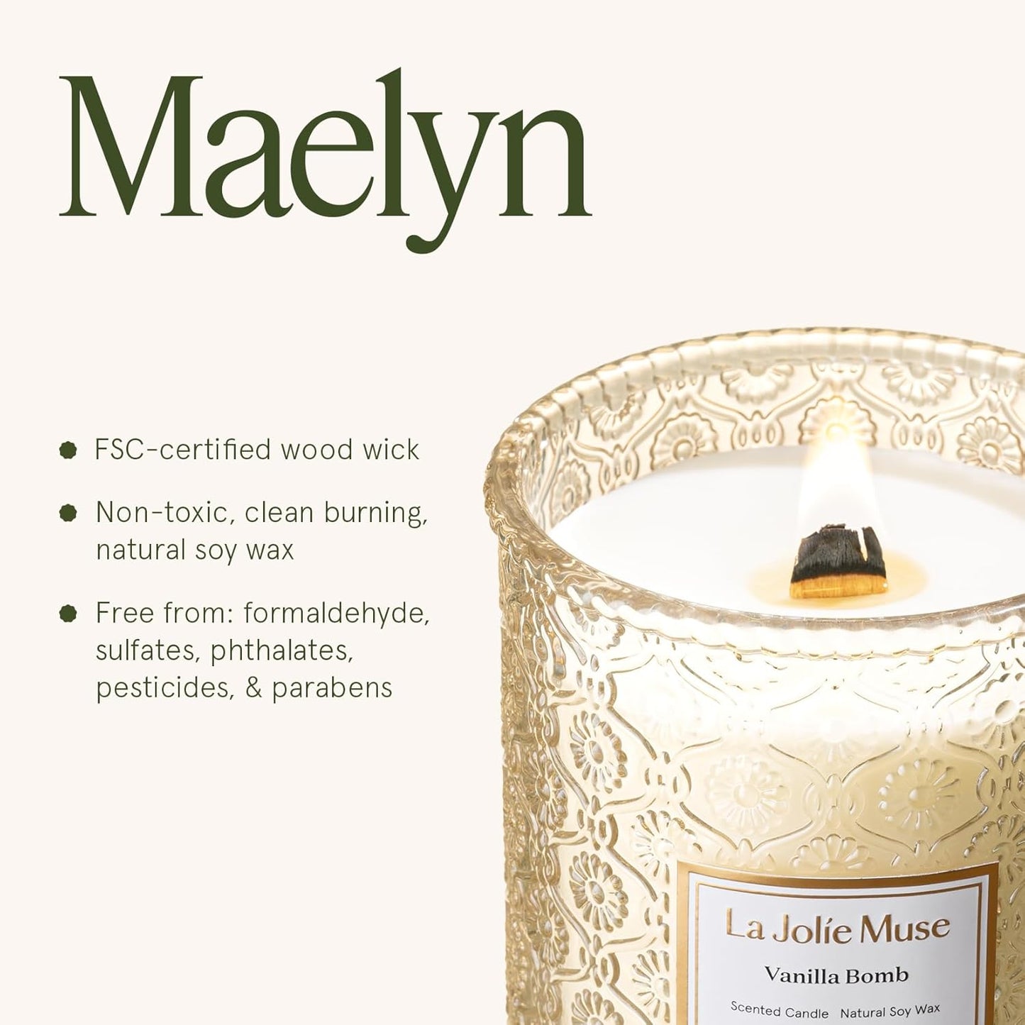 LA JOLIE MUSE Fall Candle | Vanilla Bomb Candle –Vanilla, Lemon Zest & Patchouli |19 oz Large Wooden Wick | Natural Soy Wax | 90 Hours Clean Burn | Gift-Ready for Autumn Hosting | Seasonal Home Décor - NestledHome