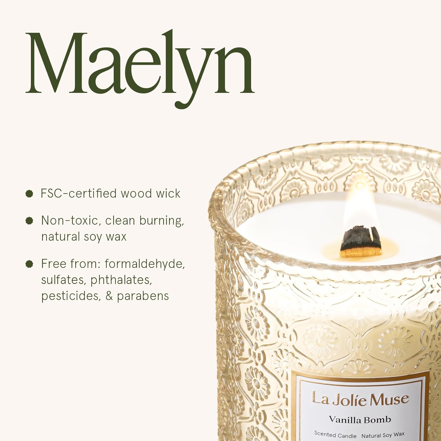 LA JOLIE MUSE Fall Candle | Vanilla Bomb Candle –Vanilla, Lemon Zest & Patchouli |19 oz Large Wooden Wick | Natural Soy Wax | 90 Hours Clean Burn | Gift-Ready for Autumn Hosting | Seasonal Home Décor - NestledHome