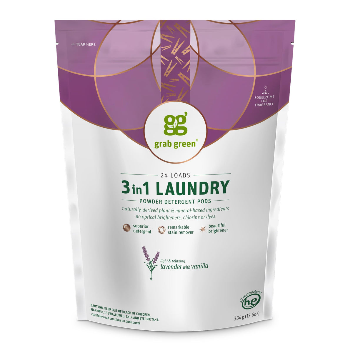 3-in-1 Laundry Detergent Pods, Lavender + Vanilla, 24 Count