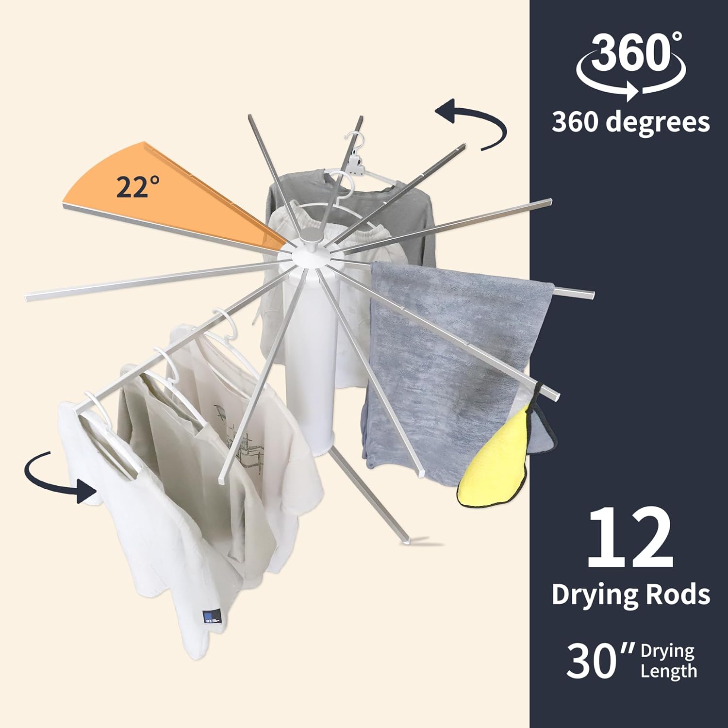 Clothes Drying Rack Tripod, Portable & Foldable Laundry Hanger Dryer - Aluminum, 12 Rods - NestledHome
