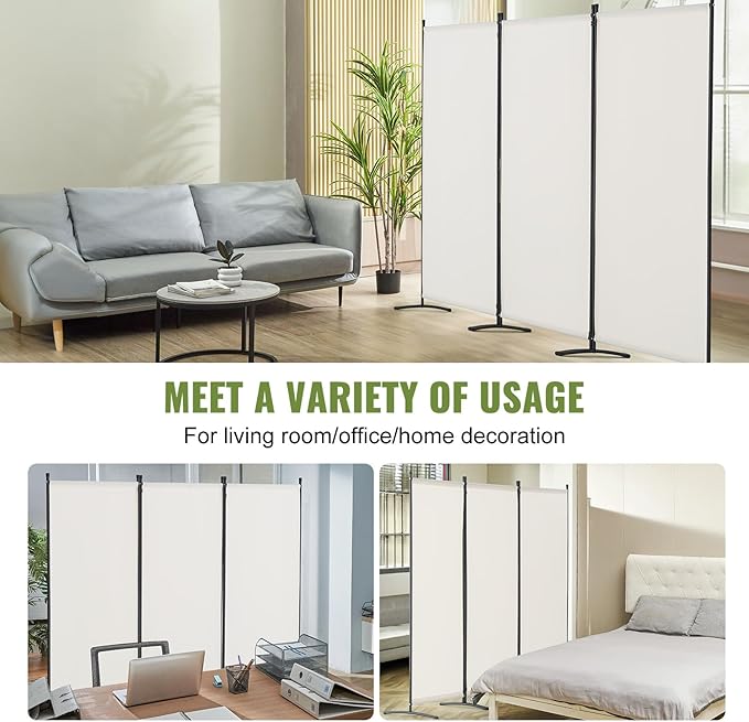 VEVOR Room Divider, 3 Panel Room Dividers and Folding Privacy Screens, Fabric Partition Room Dividers for Office, Bedroom, Dining Room, Study, Freestanding, White