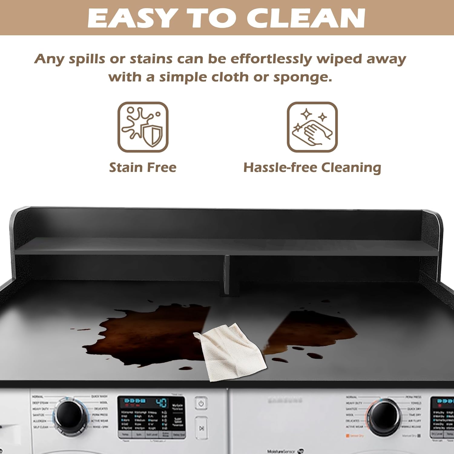 Royxen Laundry Countertop with 2-Tier Shelf Universal Fit, Washer and Dryer Countertop with Storage Space, Shelf Height 11.5 Inches, Solid Wood, Black - NestledHome