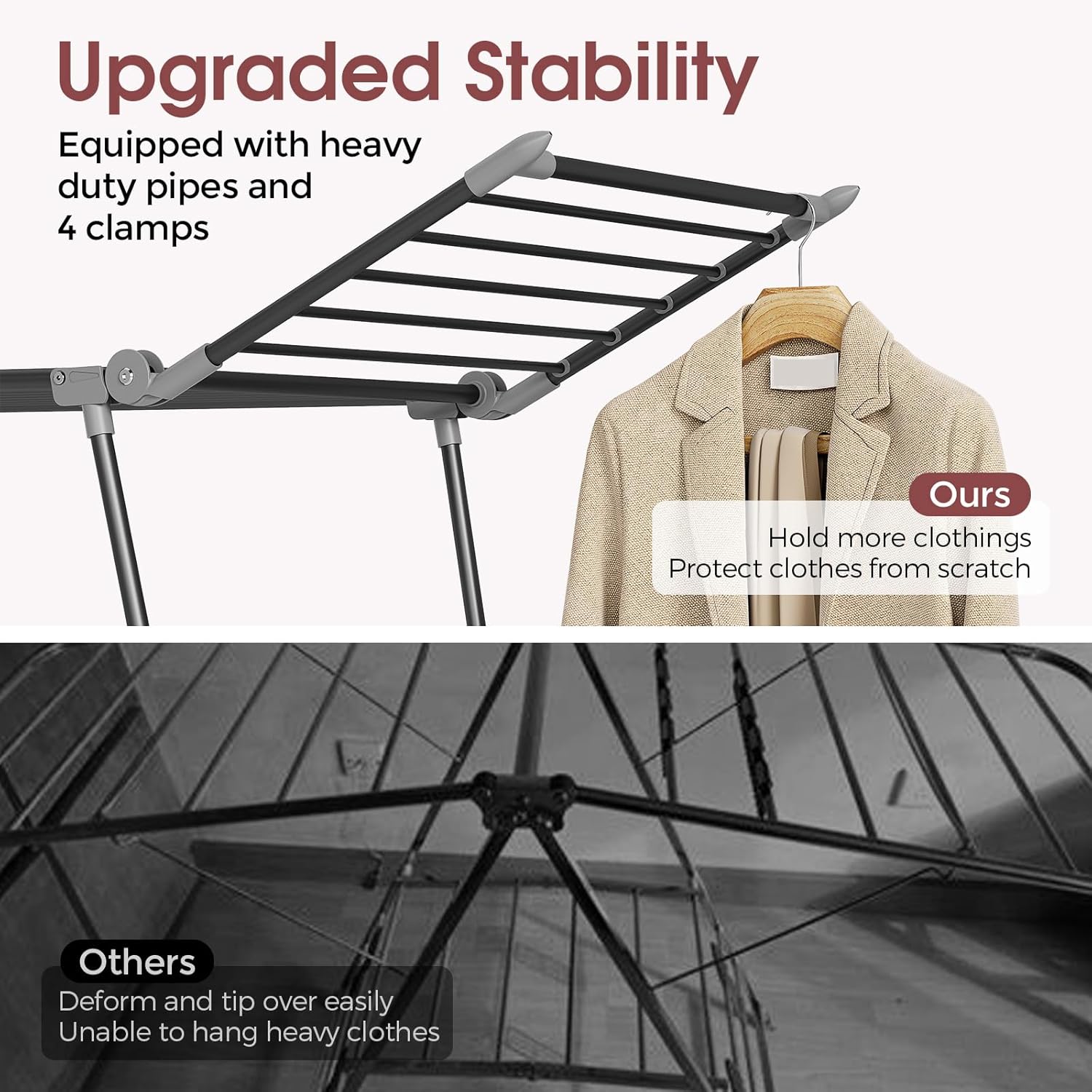 APEXCHASER Clothes Drying Rack Foldable, Large Drying Rack Clothing, Winged Laundry Rack Folding Indoor Outdoor, Metal Clothes Airer for Bedding Towel Sweater Heavy Duty, 68.9" X 23.6" X 41.3", Black - NestledHome