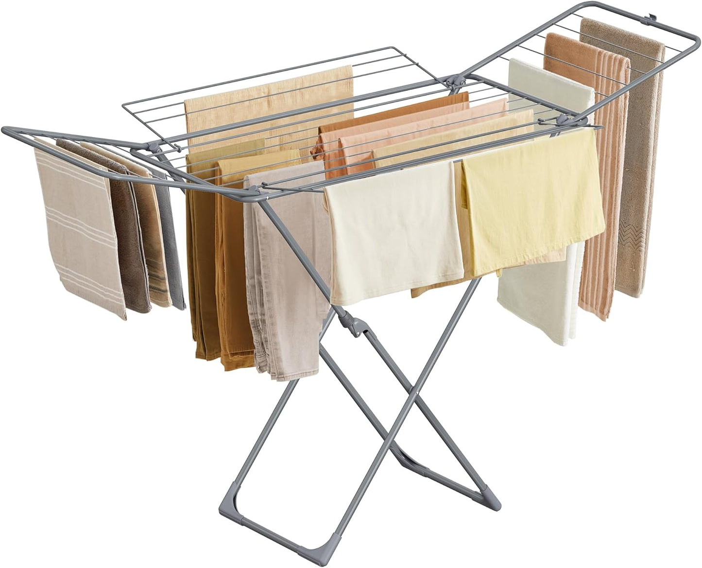 SONGMICS Clothes Drying Rack, Metal Laundry Drying Rack, Foldable, Space-Saving, Free-Standing Airer, with 4 Gullwings, Indoor Outdoor Use, Bed Linen Clothing, Gray ULLR541G01 - NestledHome