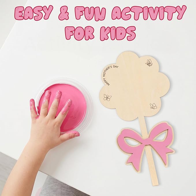 HYPERI DIY Mothers Day Crafts for Kids Handprint Art, Handprints Wooden Rose Flower Bouquet, Mothers Day Gifts for Mom from Kids, for Grandma from Grandkids, Mothers Day Keepsake Craft (Ribbon)