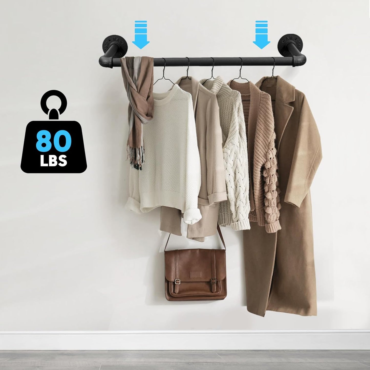 Industrial Pipe Clothes Rack Set of 2, 21” Heavy Duty Wall Mounted Clothing Rack Multi-Purpose Garment Bar, Space-Saving Hanging Rod for Laundry Room,Closet Storage - NestledHome