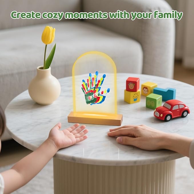 Family Handprint Kit with Light, DIY Baby Hand and Footprint Handmade Keepsake Kit, Family Gifts with 5 Non-Toxic Baby-Safe Paint, Ideas Gift for New Parents, Grandparents, Father's Day, Mother's Day