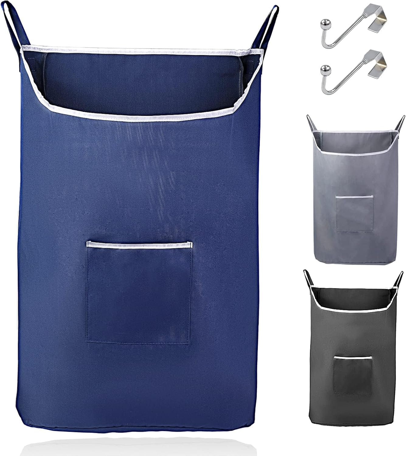 Fine Living Co. Large Hanging Laundry Hamper with Over Door Hooks & Adhesive, Durable Space Saving Laundry Bag with Zipper and Wide Open Top, Hanging Dorm Laundry Hamper (Navy Blue-XL) - NestledHome
