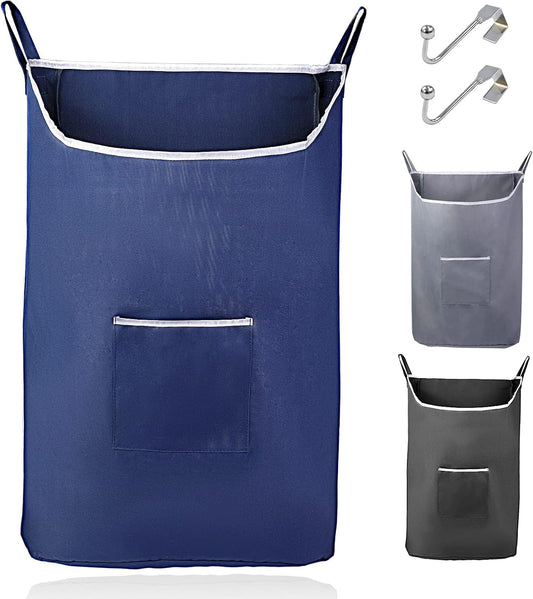 Fine Living Co. Large Hanging Laundry Hamper with Over Door Hooks & Adhesive, Durable Space Saving Laundry Bag with Zipper and Wide Open Top, Hanging Dorm Laundry Hamper (Navy Blue-XL) - NestledHome