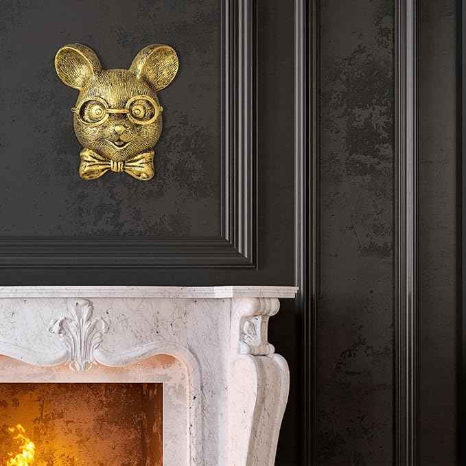 montresor Animal Head Wall Art Sculptures Gold Rat Vintage 3D Wall Decor Art for Whimsigoth Home Wall Decor Lightweight Material Accent Wall Hanging Room Decor for Men Maximalist Decor (Rat)