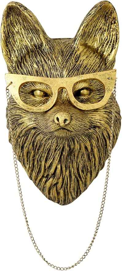 montresor Animal Head Wall Sculptures Decor 9.4 inchs Gold Fox Vintage 3D Wall Decor Art for Whimsigoth Gold Animal Heads for Wall Lightweight Material Accent Wall Hanging Room Decor for Maximalist