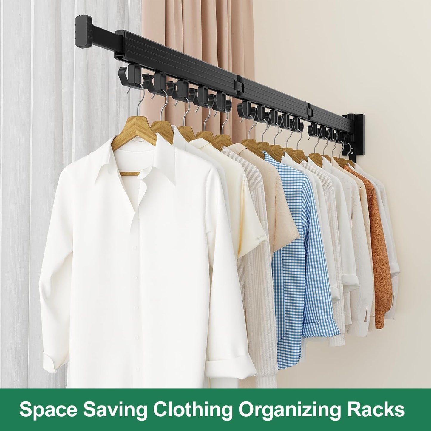 Wall Mount Clothes Drying Rack, Wall Mounted Drying Rack, Upgraded 3-Fold & Sturdy Laundry Drying Rack with 12 Dual-Side Hooks Space Saver for Laundry Room, Apartment, Dorms - Black - NestledHome