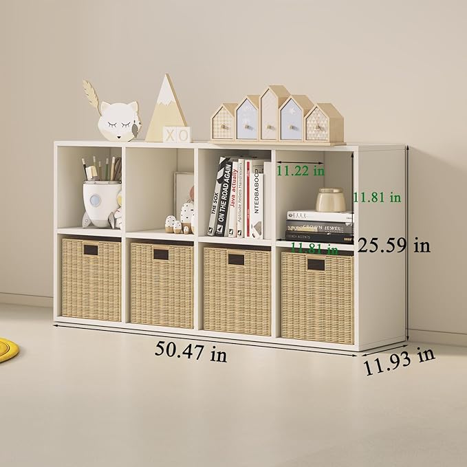 Wood Cube Storage Organizer Closet Cabinet for Living Room Bedroom Study Shelf Bookcase Wooden Floor Standing Open Bookshelf for Kids Home Office Display Storage Cabinet (White, 8-Cube, 11.81in)