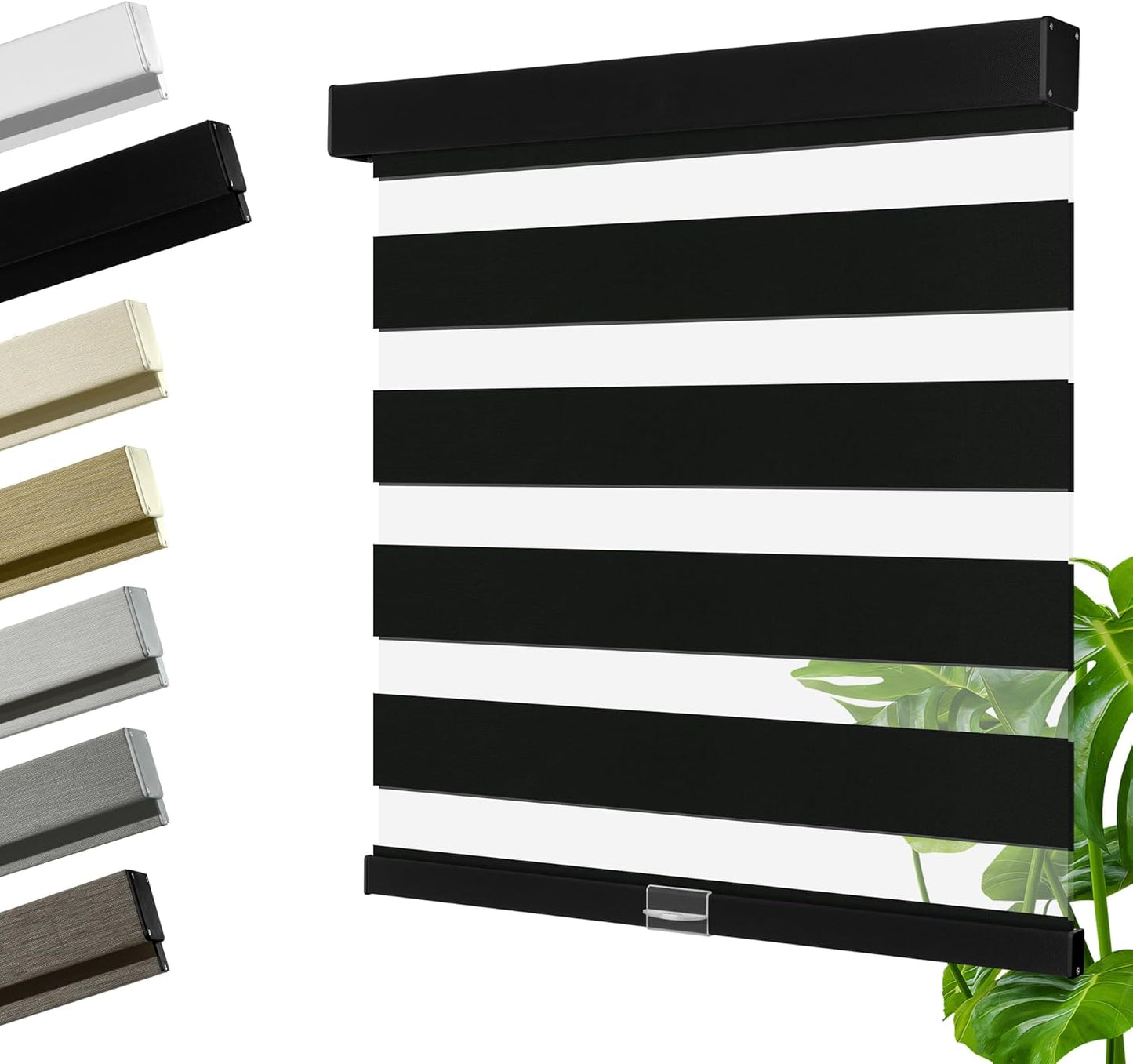 Cordless Zebra Blinds for Windows, Blackout Interior Blinds,Easy to Install,UV Protection,for Offices and Home,Custom Roller Shades, Solid Black, 46" W x 88" H