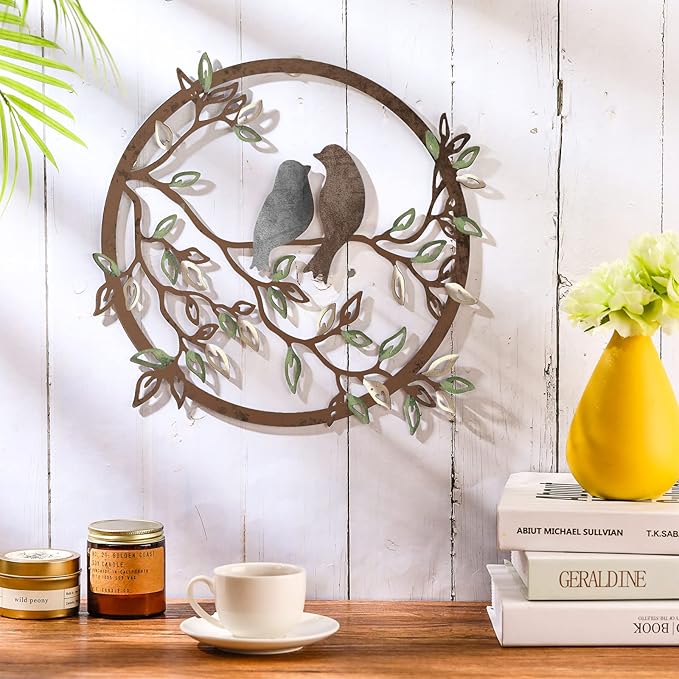 Ferraycle Metal Wall Art Bird on Tree Branch Silhouette Bird Art Decor for Living Room Garden Bedroom Office Home Wall Housewarming Party Decor(Dark Color)