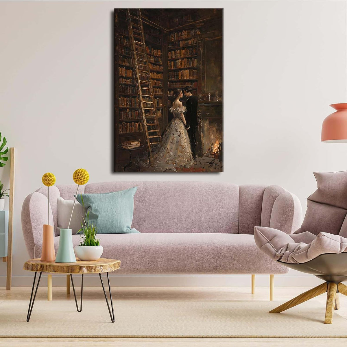 Gothic retro library scene decoration melancholy calm art college style wall aesthetic antique style home decoration suitable for bedroom living room28x40in Wood Framed