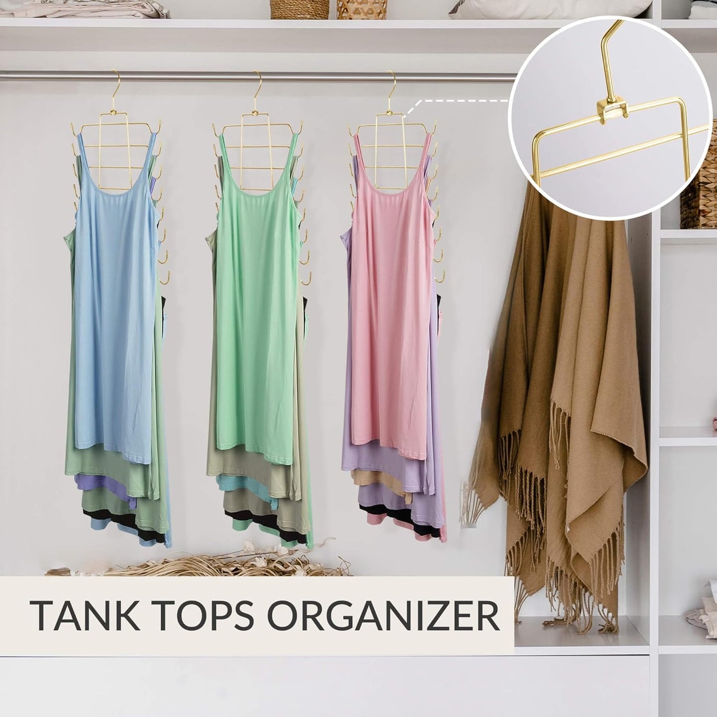 ZEDODIER Tank Top Hanger, 2 Pack Space Saving Bra Hangers, Non-Slip Hanging Sport Bras Holder, Closet Organizers and Storage for Camisoles Tank Tops Bras Ties Swimsuits Strappy Dress, Gold - NestledHome