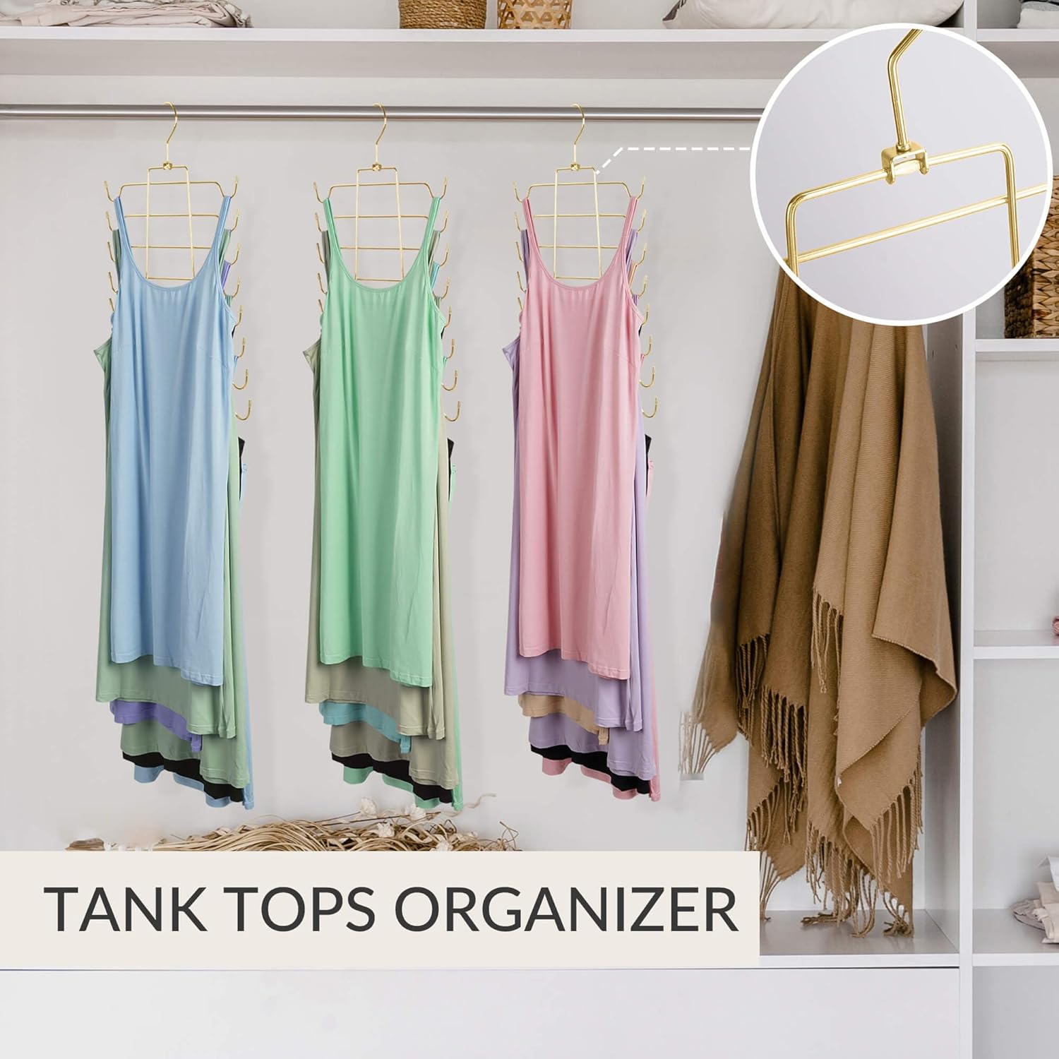 ZEDODIER Tank Top Hanger, 2 Pack Space Saving Bra Hangers, Non-Slip Hanging Sport Bras Holder, Closet Organizers and Storage for Camisoles Tank Tops Bras Ties Swimsuits Strappy Dress, Gold - NestledHome